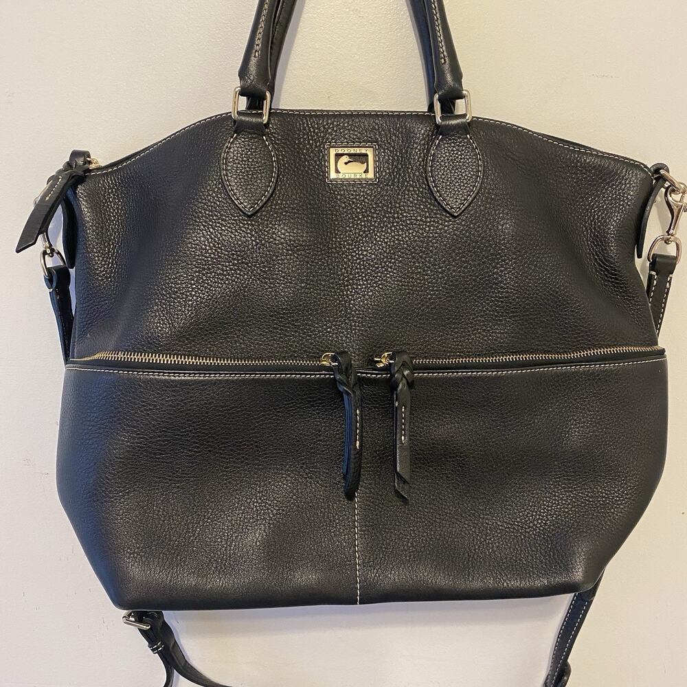 VTG 90s Dooney & Bourke BlackPebble Leather ToteBag Crossbody GoldTone Hardware - Picture 11 of 15